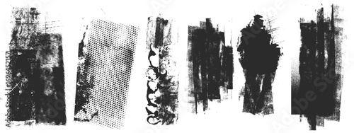 transparent Linocut stamp rectangle texture collection. Vector ink roller textures on bright neon turquoise background. Vintage letterpress overlays with rough edges. Urban and street hand drawn set