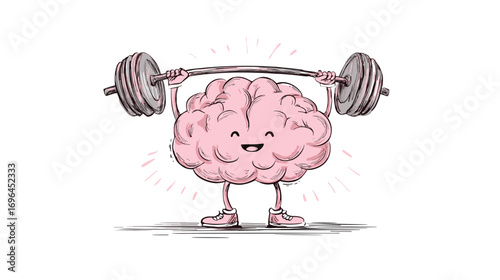 Illustration of a brain lifting weights, symbolizing mental strength.