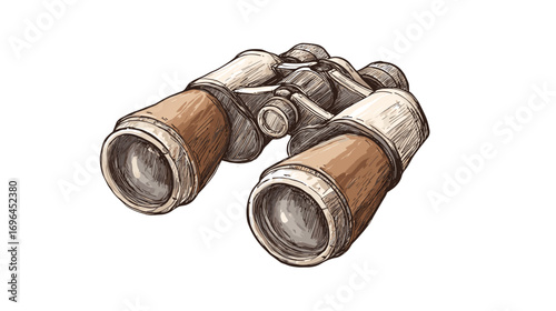 Illustration of vintage binoculars with a transparent background.