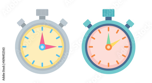 Two colorful stopwatches illustrating the concept of time management and scheduling.