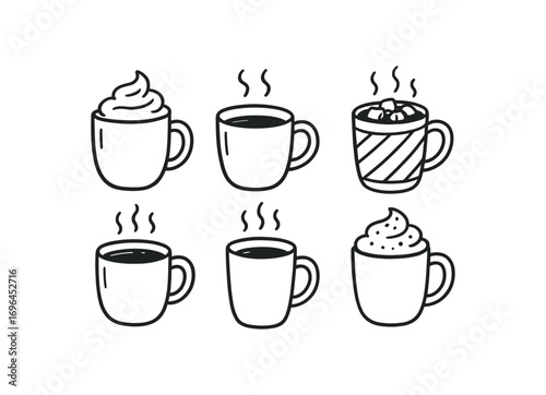 hand drawn cute doodle style line isolated on white background cocoa cup hot drink steam rise warm mug sweet top festive cocoa
