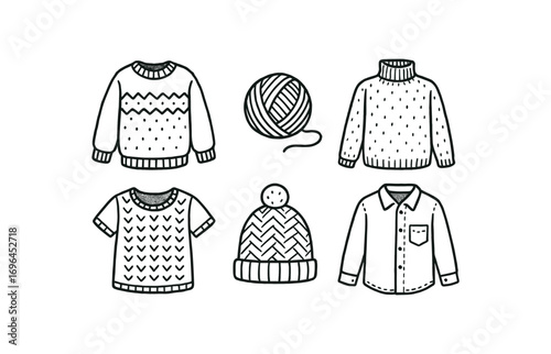 hand drawn cute doodle style line isolated on white background knit sweater wool cloth warm knit cozy top winter wool stitched shirt