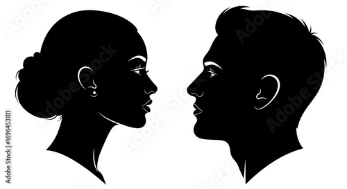 Couple's profiles facing each other, symbolizing connection and introspection.