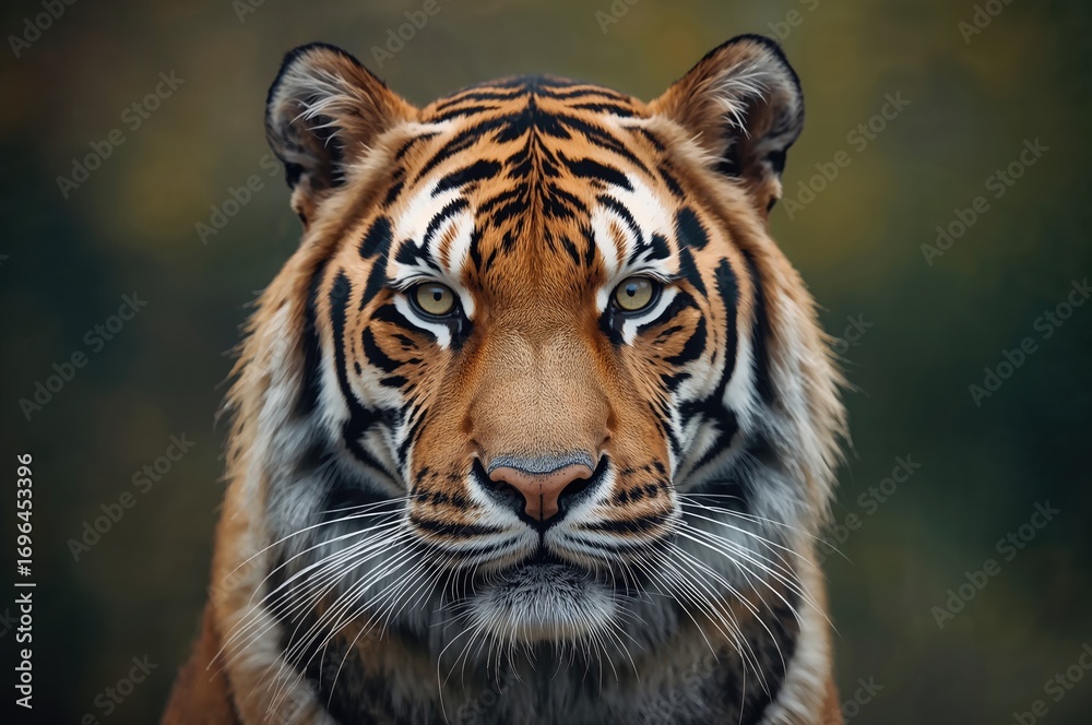 Fototapeta premium Detailed close-up of a peaceful tiger, highlighting natural elegance with a gentle blur.