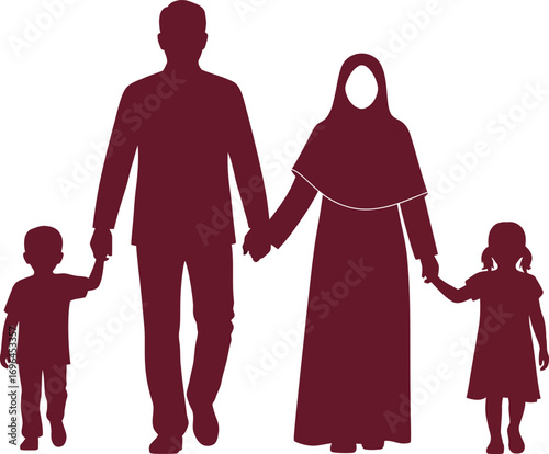Vector art of silhouette of a muslim family walking together, togetherness