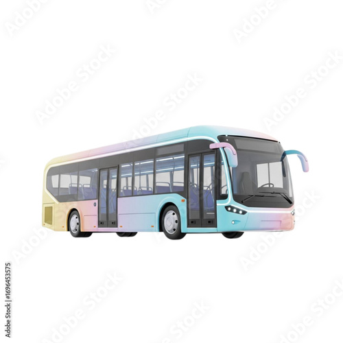 Modern city bus with pastel gradient paint isolated on transparent background