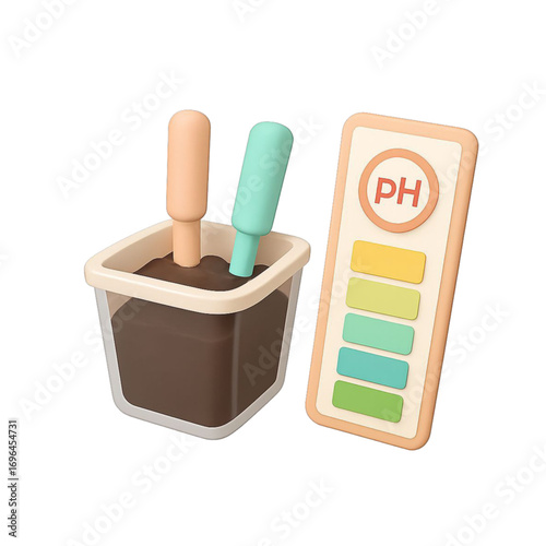 Soil ph testing kit with tools and meter isolated on transparent background