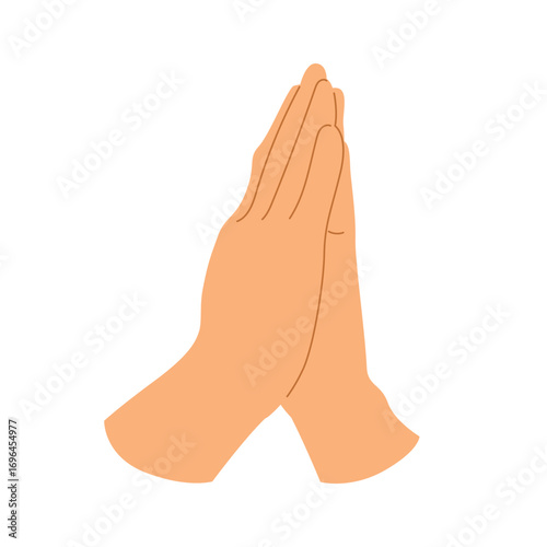 Spiritual cartoon illustration of two hands in prayer close up, representing faith, devotion, meditation, hope, worship and religious belief
