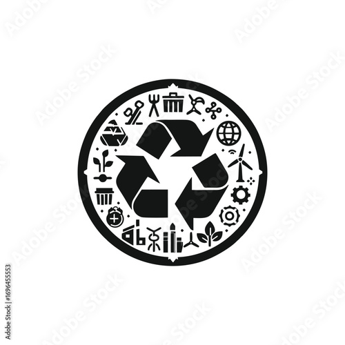Circular design featuring recycling symbols and icons (1)