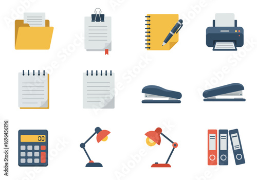 A graphic depiction of diverse office supplies