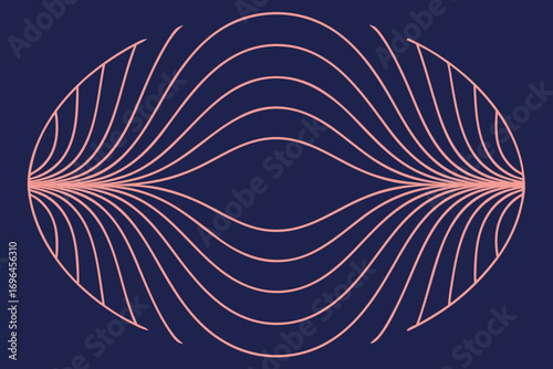 Abstract Elliptical Shape with Wavy Lines in Coral on Dark Blue Background Graphic Design Modern Minimalist Art Creative Backdrop Wallpaper