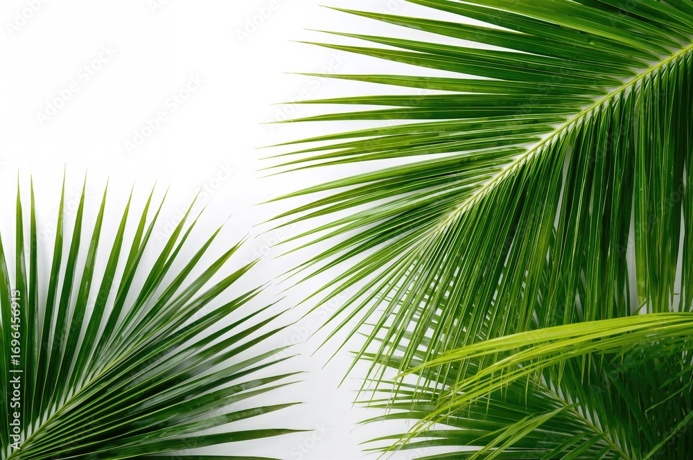 Fototapeta premium Tropical palm fronds set against a plain white backdrop