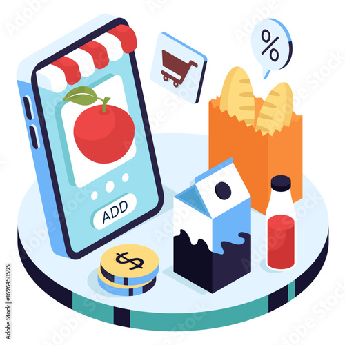 Unique design illustration of mobile grocery