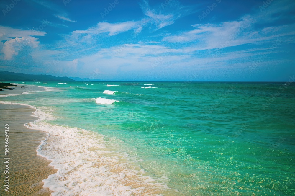 Obraz premium The sea is an extensive expanse of saline water encompassing more than 70% of the planet's surface, vital for maintaining the Earth's climate and supporting ecosystems.