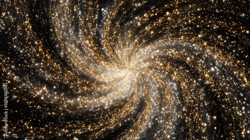 Swirling golden light with glittering particles on a dark abstract background