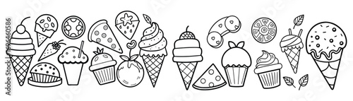 A hand-drawn black and white collection of classic fast food favorites.