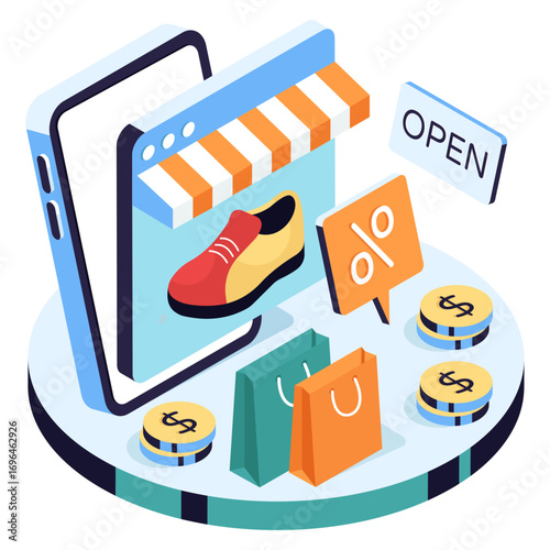 Unique design illustration of buy shoe online