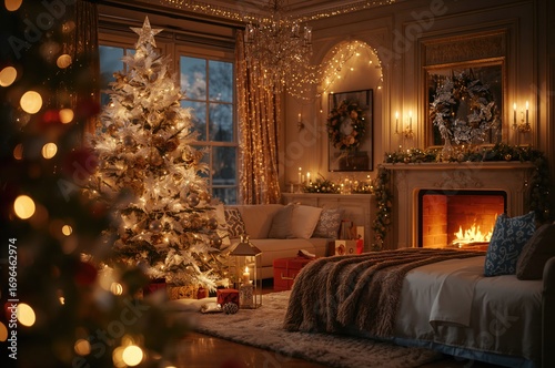Warm bedroom setting featur...