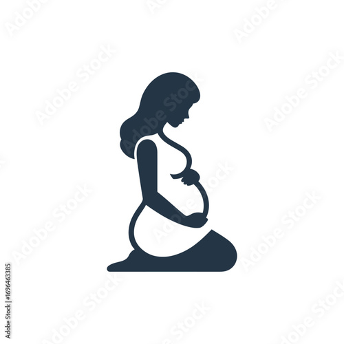 Pregnant Woman Kneeling with Hands on Belly Silhouette