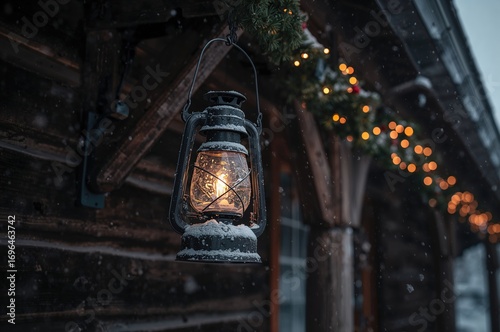 Dark metal lantern suspende...