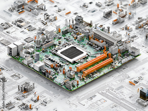 tech motherboard futuristic computer hardware concept