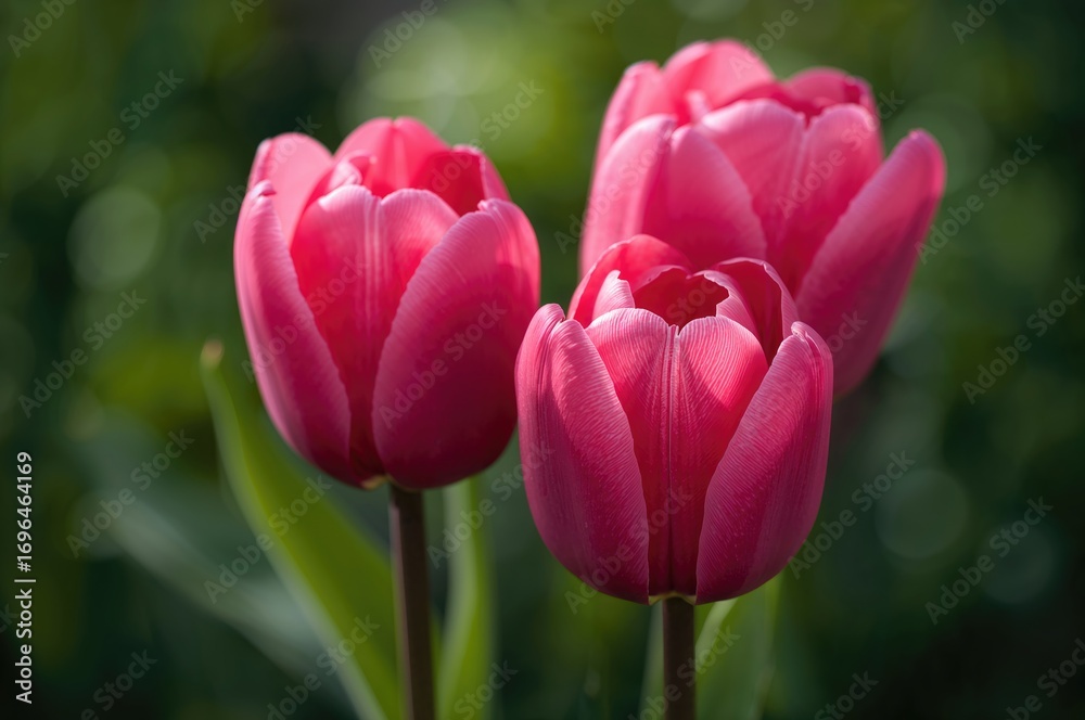Fototapeta premium Detailed view of vibrant pink tulip flowers