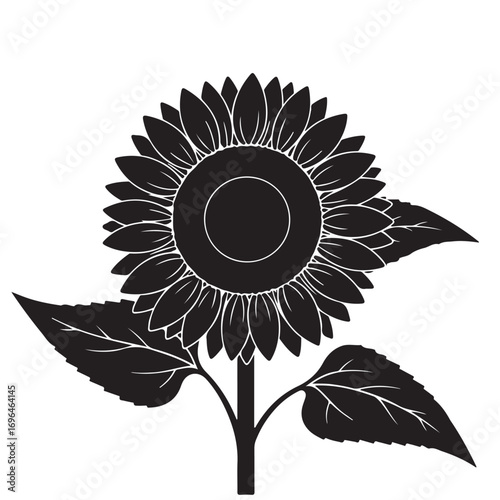 Graphic Black and White Sunflower Silhouette