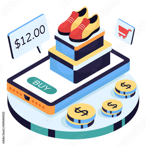 Editable design illustration of mobile shoes shopping