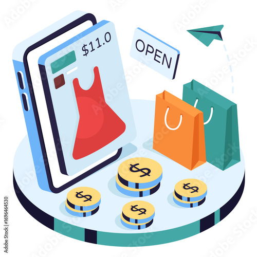 A colored design illustration of buy dress online