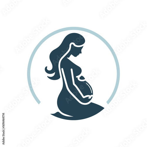 Pregnant woman silhouette in serene circular design