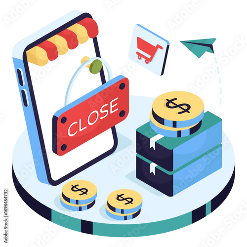 Editable design illustration of online shop close