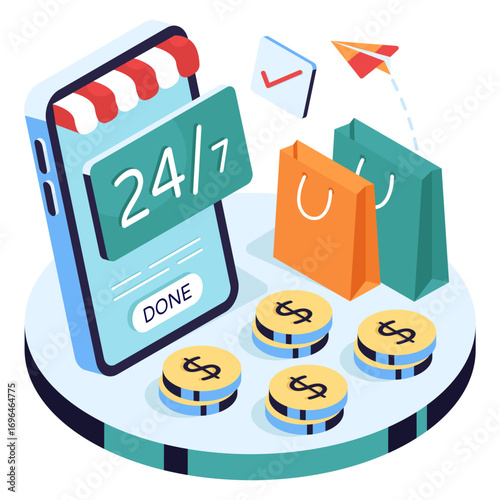 Isometric design illustration of mobile shopping