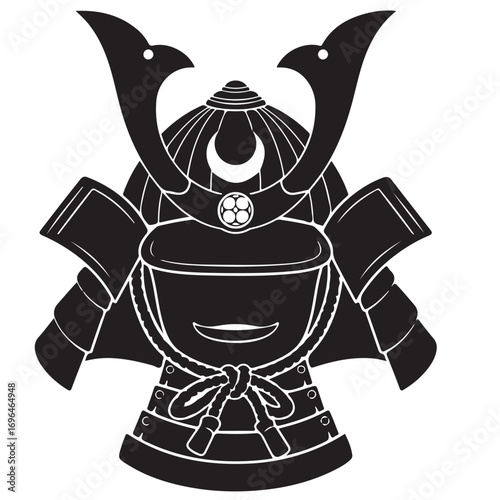 Classic Japanese Samurai Helmet Black Silhouette Icon
