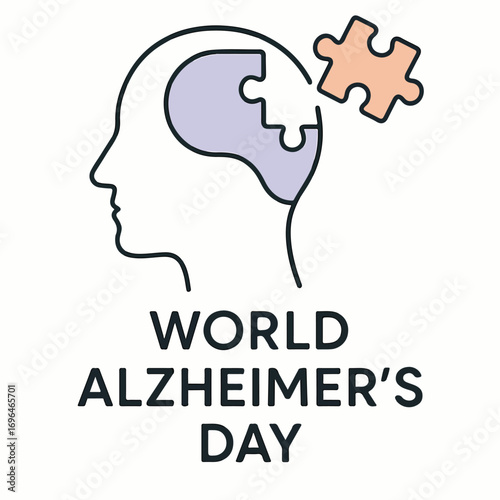 World Alzheimer’s Day – Purple Ribbon Brain Awareness Concept.