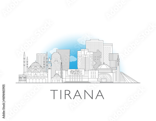 Tirana, Albania, cityscape illustration skyline drawing