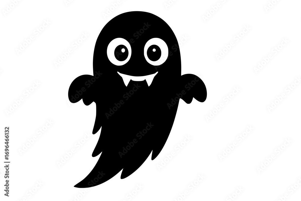 Obraz premium Isolated black cartoon ghost character smiling with fangs