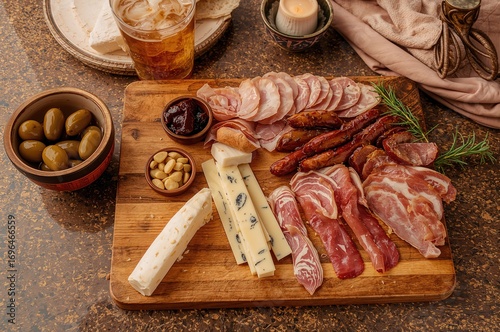 Assorted cured meats and ch...