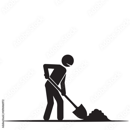 Person Digging with Shovel and Pile of Dirt Silhouette