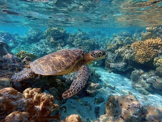 Crédence de cuisine  Maui Snorkeling. Underwater Turtle Swimming among Coral Reef in Tropical Blue Ocean  © Vlad
