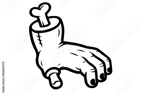 Cartoon style severed hand with exposed bone
