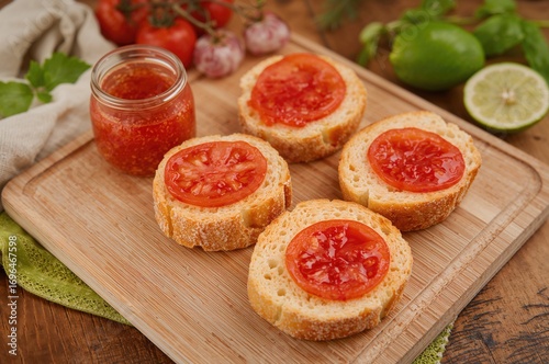 Toasted white bread topped ...