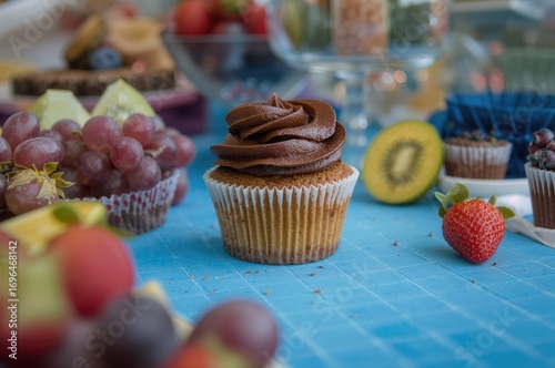 Tasty cupcake topped with c...