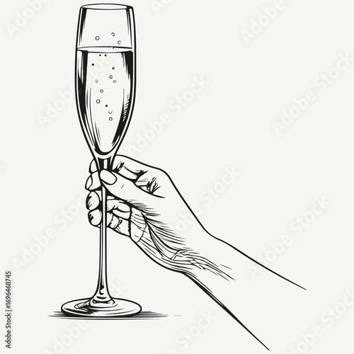 hand with champagne glass sketch illustration vector