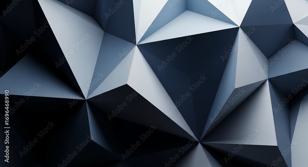 Fototapeta premium Geometric polygons in layered tones of blue and white create a crystalline abstract surface, blending light, shadow, and digital dimensional artistry.