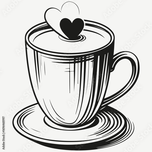 coffee cup with heart sketch illustration vector