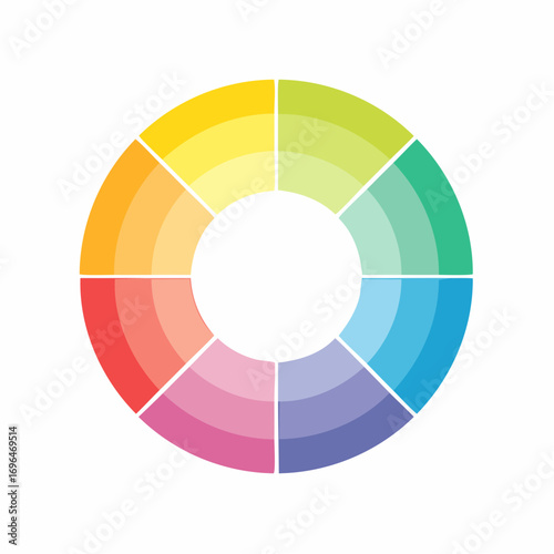 Twelve Segment Color Wheel With White Center On White Background