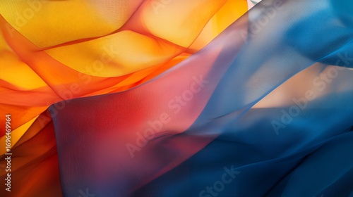 Abstract background with flowing colorful fabric in yellow, red and blue