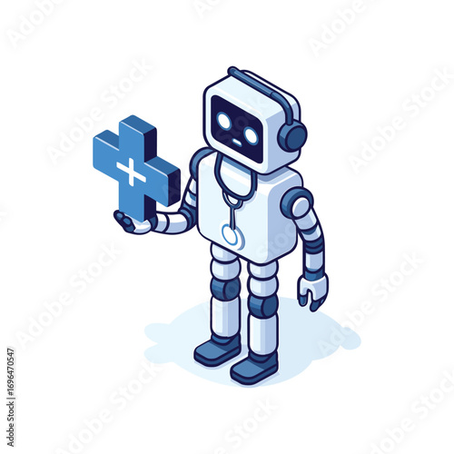 Friendly robot holding a medical cross symbol (2)