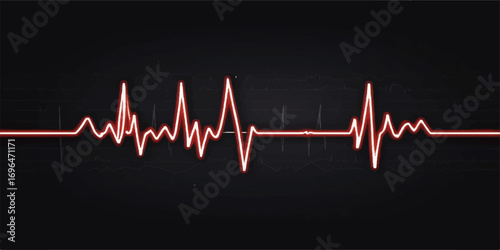 Abstract medical green and red heartbeat cardiogram on a black monitor