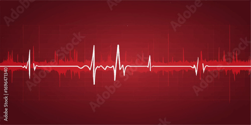 A pulsating cardiogram on a medical monitor illustrates a healthy heartbeat rate with a red line wave